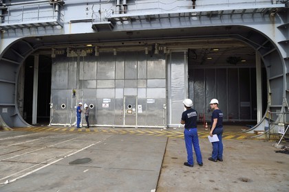 France, Var, Toulon, the naval base (Arsenal), the Charles de Gaulle nuclear-powered aircraft carrier on mid-life renovation, renovation of the nuclear boilers at one of the side elevators