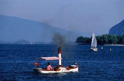 France, Savoie, Bourget lake, small wheel steamship Liberty Belle