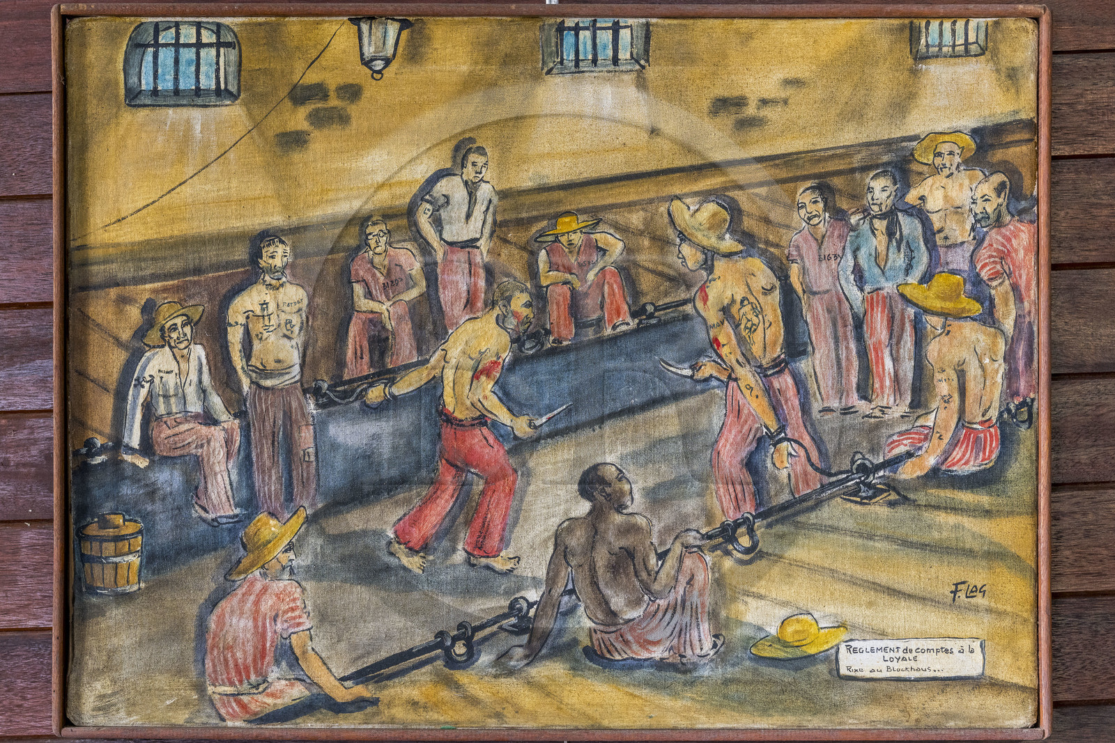 France, Guyane, Cayenne, musée départemental Alexandre-Franconie, peintures réalisées par un bagnard, Francis Lagrange dit Flag, condamné pour escroquerie et faux monnayage mais qui était aussi faussaire et artiste, elles retracent la vie (et le mort) au bagne