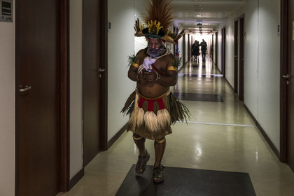 France, Paris, UNESCO Headquarters, conference at Earth University on November 25, 2022, Papuan Chief Mundiya Kepanga