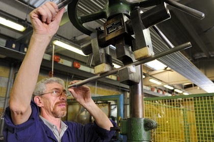 Italy, Lombardy, province of Brescia, Gardone Val Trompia, Davide Pedersoli & C manufacturer specialized in the production of historical muzzleloading guns, verification of the barrel