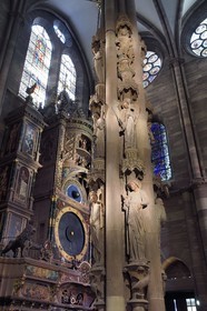 France, Bas Rhin, Strasbourg, old town listed as World Heritage by UNESCO, Notre Dame Cathedral, south transept, the pillar of Angels built around 1230 and the astronomical clock