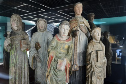 France, Finistere, Iroise Sea, Parc Naturel Regional d'Armorique (Armorica Regional Natural Park), Presqu'ile de Crozon, former abbey of Landevennec, Saint Guenole statues