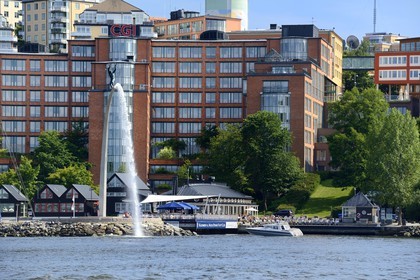 Sweden, Stockholm archipelago, Nacka Municipality, fountain in Nacka Strand