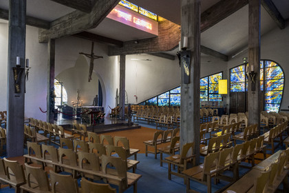 France, Hérault (34), La Grande-Motte, labellisé patrimoine du XXème siècle, l'église Saint-Augustin des architectes Jean Balladur et Jean-Bernard Tostivint