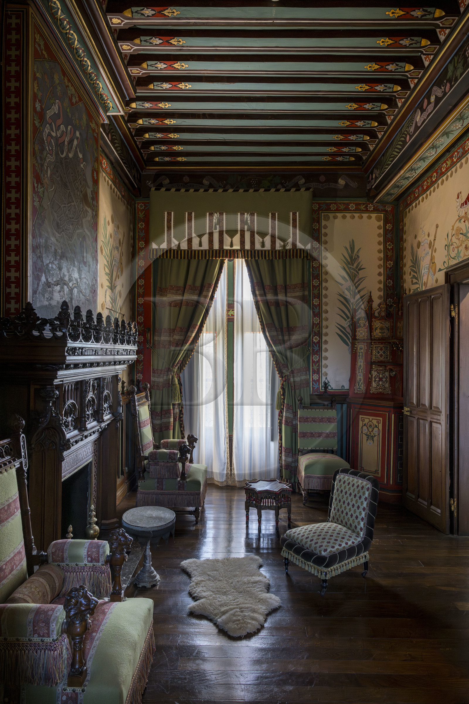 France, Pyrénées-Atlantiques (64), la côte du Pays-Basque, Hendaye, chateau d'Abbadia construit en 1870 par Eugène Viollet-le-Duc pour Antoine d'Abbadie d'Arrast, la chambre de Jérusalem