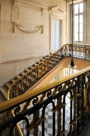 France, Yvelines, Chateau de Versailles, listed as World Heritage by UNESCO, Domaine de Marie Antoinette, the Petit Trianon, the big staircase with its wrought iron banister