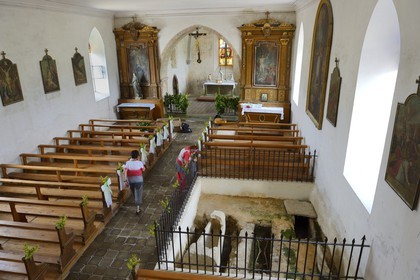 France, Haut Rhin, Sundgau, Oltingue, Saint-Martin-des-Champs church, tombs and sarcophagi from the 8th century