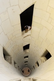 France, Loir et Cher (41), Vallée de la Loire classée Patrimoine Mondial de l' UNESCO, château de Chambord, intérieur du puit central de l' escalier à double révolution attribué à Léonard de Vinci