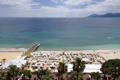 France, Alpes-Maritimes, Cannes, the Carlton palace private beach on the boulevard de la Croisette
