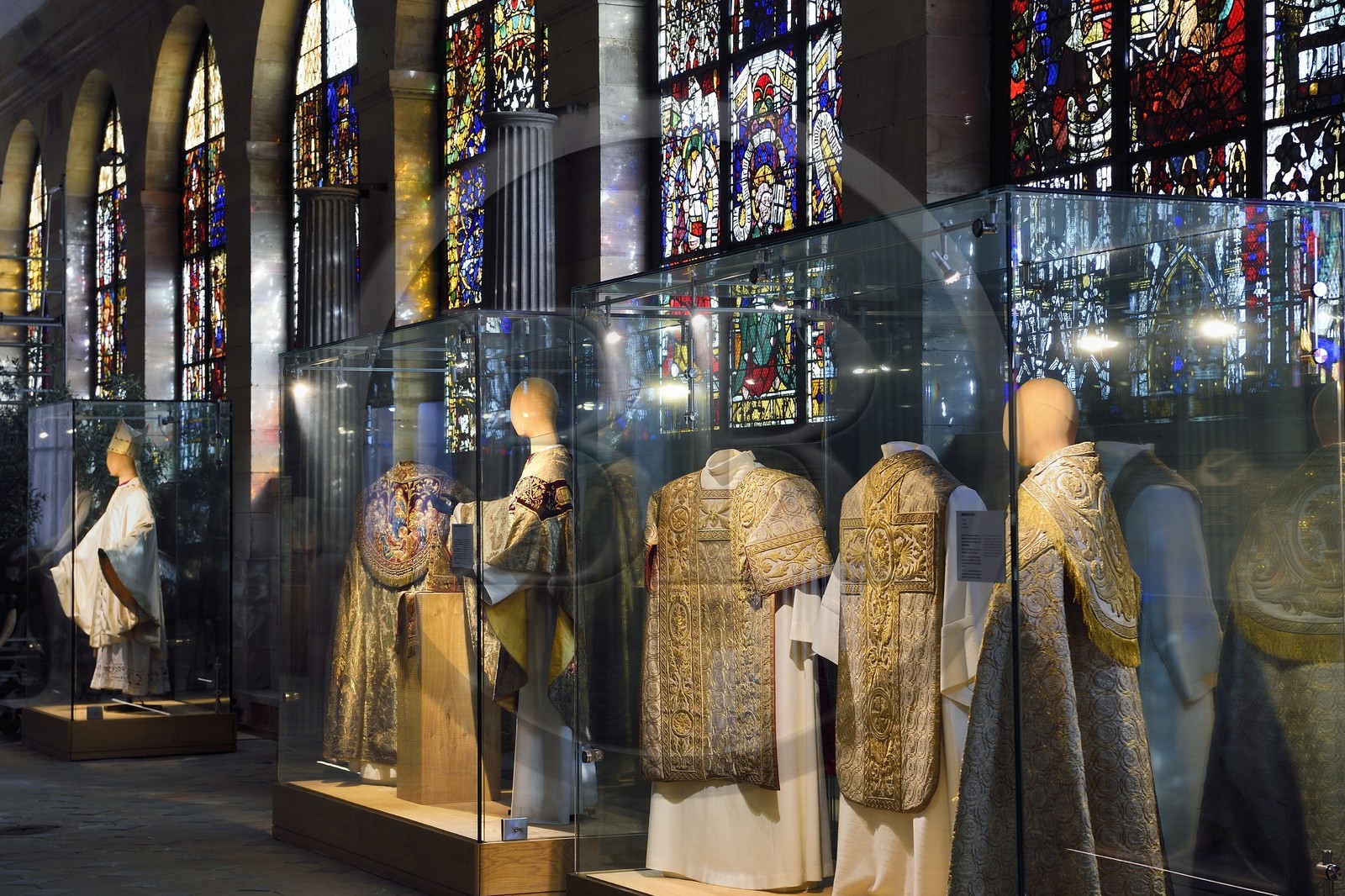 France, Bas Rhin, Strasbourg, old town listed as World Heritage by UNESCO, Notre Dame Cathedral, the Apse gallery (galerie du Chevet) transformed into a place of exhibition for the liturgy