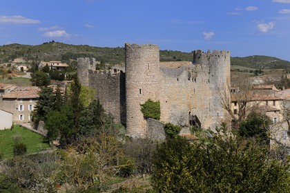 France, Aude, cathar castle from the village of Villerouge Termenes in the heart of the Corbieres