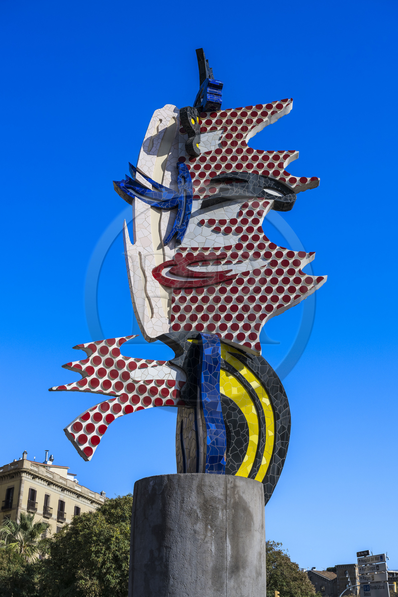 Espagne, Catalogne, Barcelone, Port Vell, Miss Barcelona aussi sous le nom de Cap de Barcelona, sculpture de l'artiste américain Roy Lichtenstein
