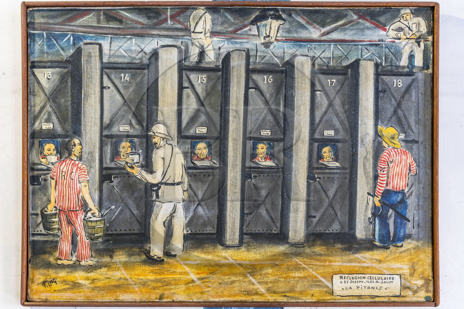 France, Guyane, Cayenne, musée départemental Alexandre-Franconie, peintures réalisées par un bagnard, Francis Lagrange dit Flag, condamné pour escroquerie et faux monnayage mais qui était aussi faussaire et artiste, elles retracent la vie (et le mort) au bagne