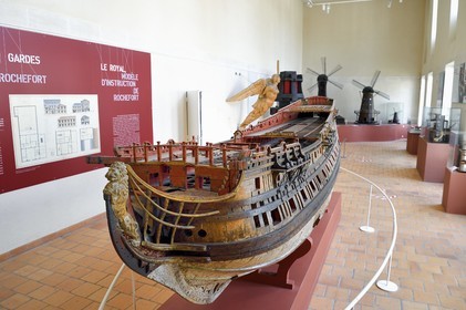 France, Charente-Maritime, Rochefort, International Center of the Sea in the former Rochefort Maritime Dock, the National Maritime Museum, model from 1710-1720 at 1 12 scale of the two-decker ship Le Royal carrying 70 guns