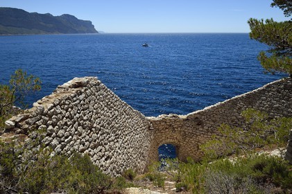 France, Bouches-du-Rhône (13), Cassis, Parc national des Calanques, baie de Cassis, pointe de la Cacau, un des Trémies