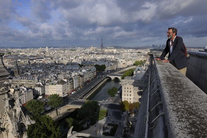 France, Paris (75), les rives de la Seine classées Patrimoine Mondial de l'UNESCO, île de la Cité, la cathédrale Notre-Dame depuis la tour nord