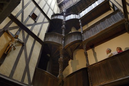 France, Finistere, Morlaix museum, 15th century half-timbered house with interior bridges called Maison a lanterne or Maison a pondalez, duchesse Anne (Reine Anne) House