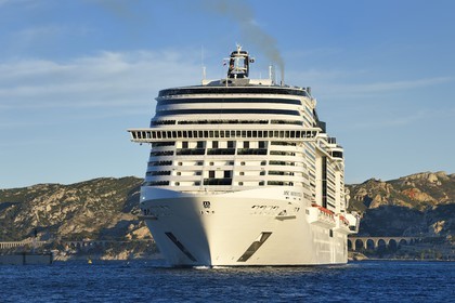 France, Bouches du Rhone, Marseille, cruise ship in the Bay of Marseille