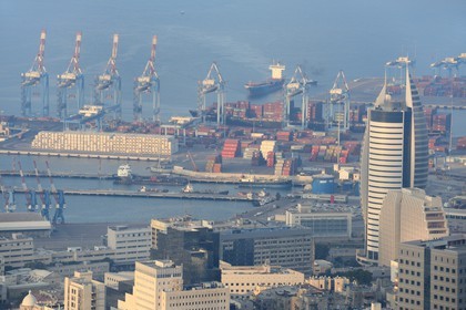 Israel, Haifa, downtown and the port seen from Mount Carmel