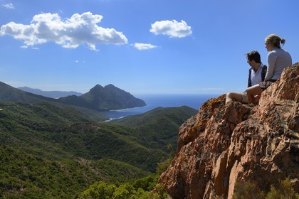 France, Corse du Sud, Golfe de Girolata, listed as World Heritage by UNESCO, and the Capo Senino seen from the Col de Palmarel