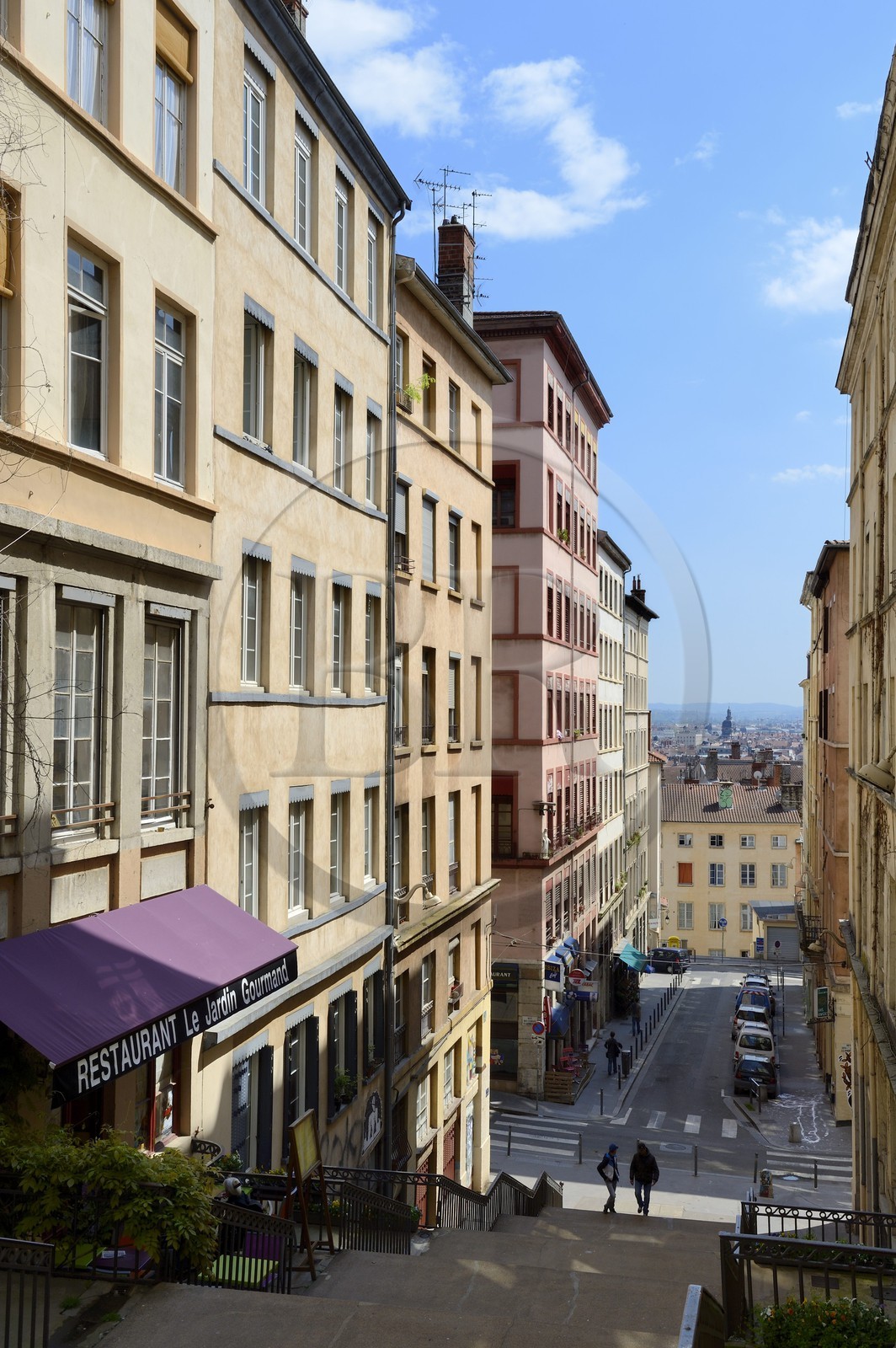 France, Rhône (69), Lyon, site historique classé Patrimoine Mondial de l'UNESCO, quartier de la Croix-Rousse, escalier de la rue Pouteau