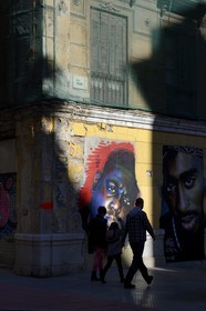 Spain, Andalusia, Malaga, Soho district, barrio de las Artes (Arts District), Maus street art, mural by Hide Two in calle Pinzon
