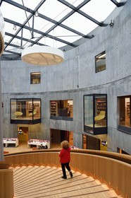 France, Seine Maritime, Le Havre, Downtown rebuilt by Auguste Perret listed as World Heritage by UNESCO, the little volcano artwork by architect Oscar Niemeyer, library and media library