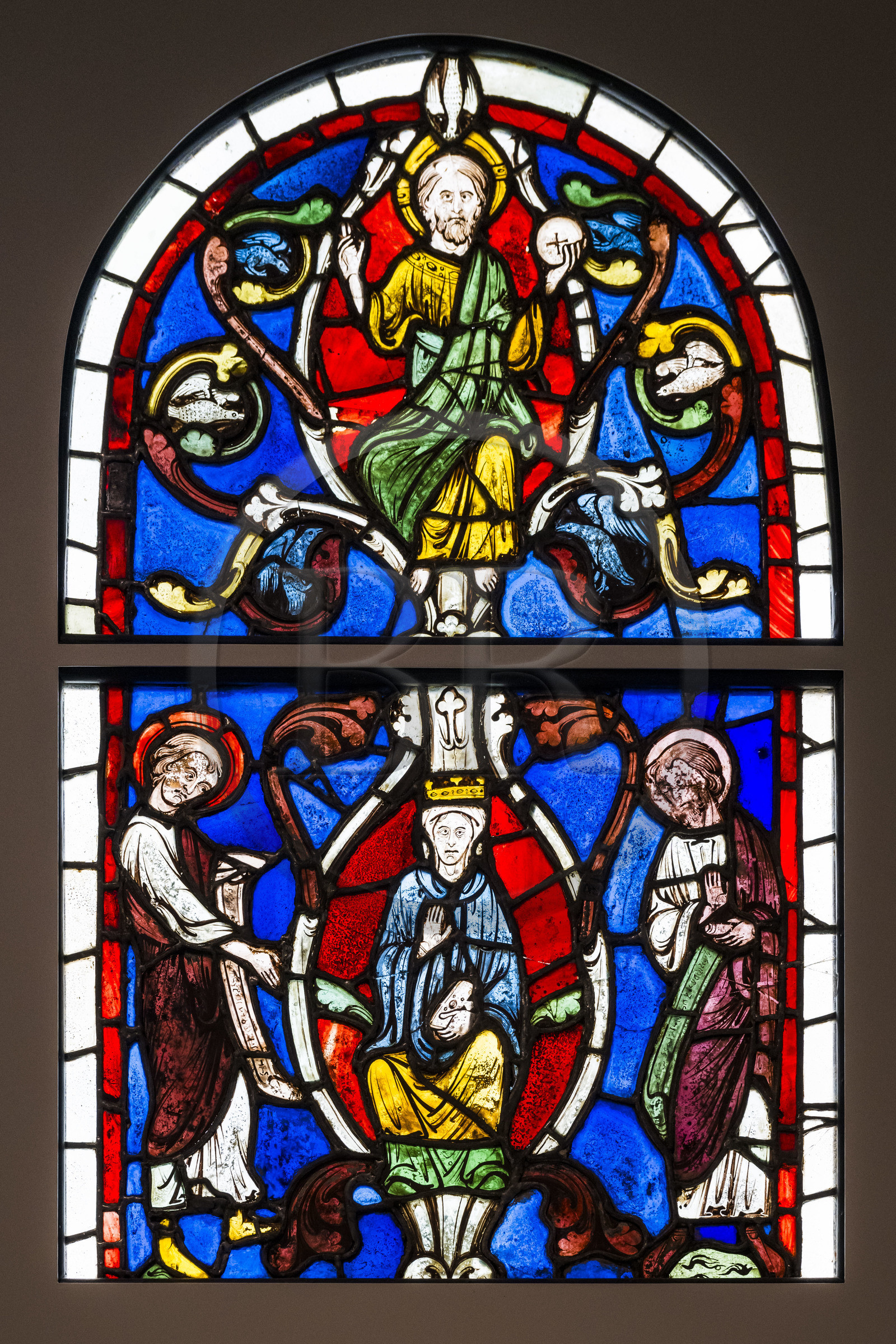 France, Paris (75), Musée de Cluny - Musée national du Moyen-Age, vitrail représentant l'Arbre de Jessé, vers 1230, provenance église de Varenne-Jarcy, Essonne