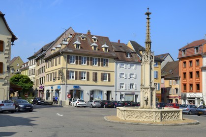 France, Haut Rhin, Sundgau, Altkirch, the Fountain of the Virgin on the Republic Square