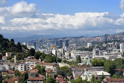 Bosnia and Herzegovina, Sarajevo overlooked by the Avaz Twist Tower