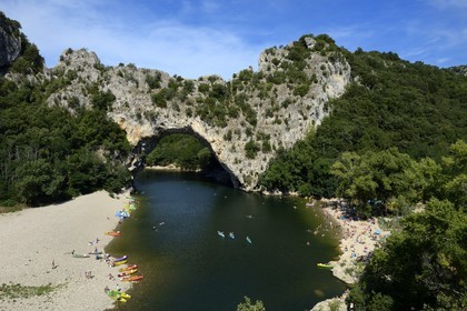 France, Ardeche, Gorges de l'Ardeche, Vallon Pont d'Arc, the Pont d'Arc on Ardeche River