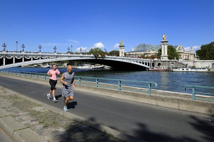 France, Paris (75), les rives de la Seine classées Patrimoine Mondiale de l'UNESCO, le Grand-Palais et le pont Alexandre III