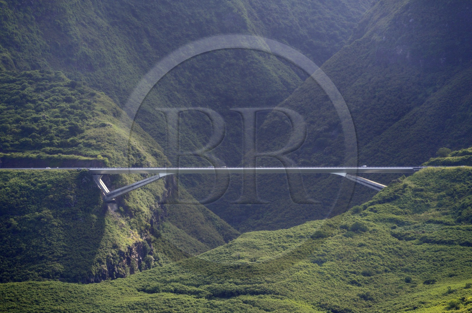 France, île de la Réunion, côte ouest, pont de la Grande Ravine sur la route des Tamarins à Trois Bassins (vue aérienne)