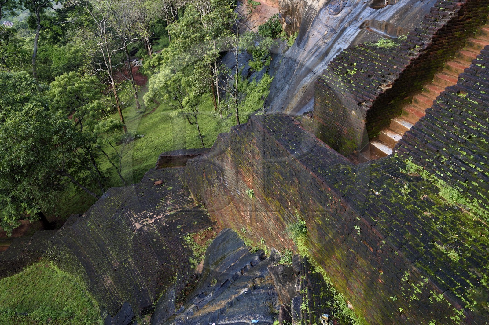 Sri Lanka, province centrale, district de Matale, Sigiriya, ville ancienne de Sigiriya classée patrimoine mondial de l'UNESCO, escalier d'accès à l'ancien palais forteresse du Rocher du Lion