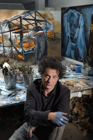 France, Val-de-Marne (94), Yvry-sur-Seine, Atelier de Fred Kleinberg, travail pour l'exposition Odyssée