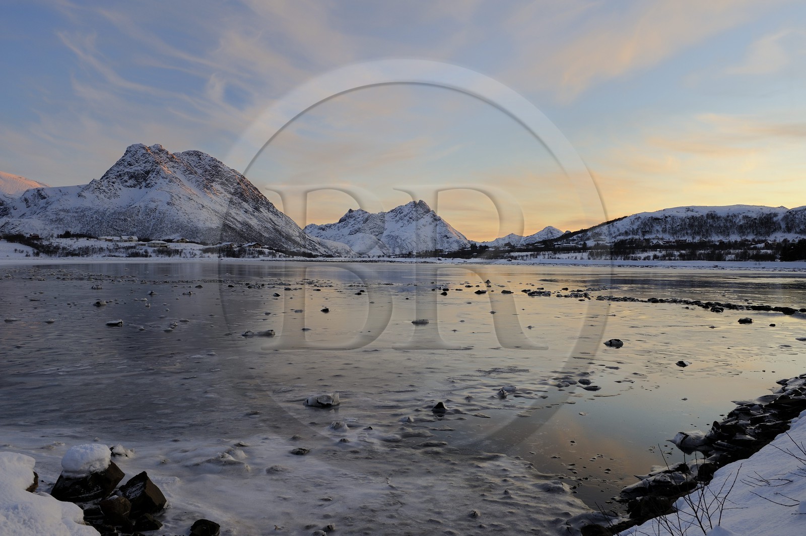 Norvège, Nordland, iles des Westeralen, région de Myre en hiver