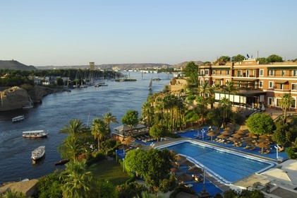 Egypte, Haute Egypte, Nubie, vallée du Nil, Assouan, l'hotel Old Cataract dominant le Nil