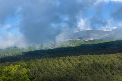 France, Vaucluse, Parc Naturel Regional du Mont Ventoux, Bedoin, the weather station at the summit of Mont Ventoux (1910m) and the southern slope forest of the mountain