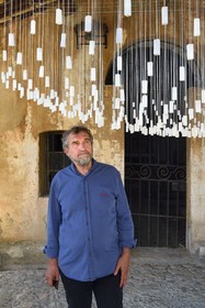 France, Alpes-Maritimes, Saint Paul de Vence, Olivier Kaeppelin President of the International Biennale of Saint-Paul de Vence, Le Reve des Neiges Eternelles (The Dream of Eternal Snows) (2021) work by Stephane Guiran