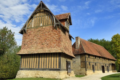 France, Calvados, Pays d'Auge, Crevecoeur en Auge castle, Schlumberger Museum Foundation, the dovecote and the farm