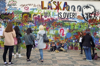Czech Republic, Prague, historical center listed as World Heritage by UNESCO, Mala Strana, mural in memory of John Lennon, Velkoprevorske Namesti