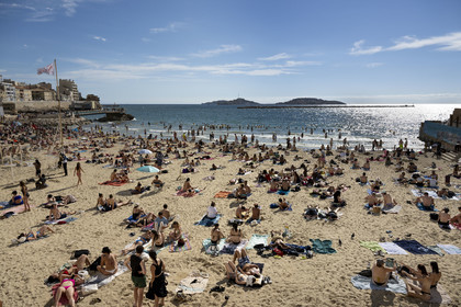 France, Bouches-du-Rhône (13), Marseille, quartier des Catalans, la plage des Catalans