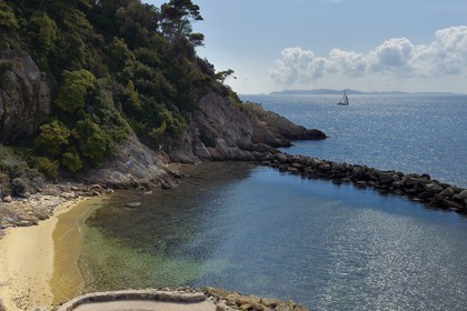 France, Var, Bormes les Mimosas, Brégancon Fort beach, official residence of the President of the Republic