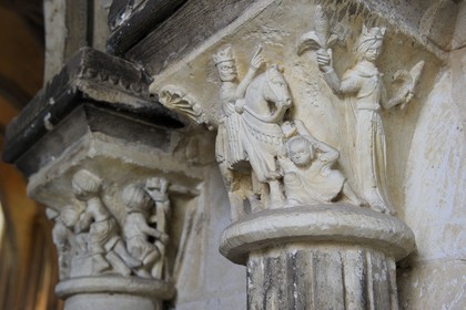 France, Seine-Maritime, Saint-Martin-de-Boscherville, Saint-Georges de Boscherville Abbey of the 12th century, historiated capital of the chapter room