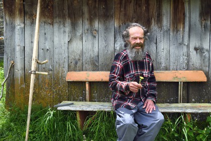 Georgia, Upper Svaneti (Zemo Svaneti), village of Ushguli, listed as World heritage by UNESCO, the poet and painter Sridon Nijardze
