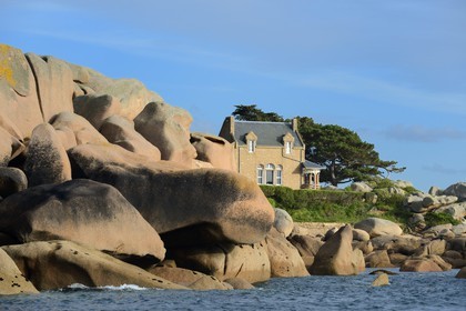 France, Cotes-d'Armor, Cote de Granit Rose (the Pink Granite coast), Perros Guirec, house of Ploumanach towards the Pointe de Squewel