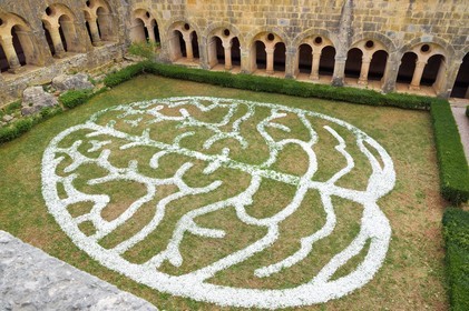 France, Var, the Thoronet cistercian abbey, installation by the artists Anne and Patrick Poirier in the cloister garden