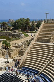 Israël, district d'Haifa, Césarée (Caesarea Maritima), ruines de Césarée, théâtre romain d'Hérode Ier Le Grand qui acceuille des concerts