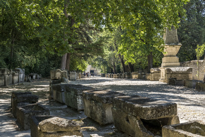 France, Bouches du Rhone, Arles, the Alyscamps, listed as World heritage by UNESCO, a pagan then Christian necropolis from the Roman era to the Middle Ages, comprising numerous sarcophagi